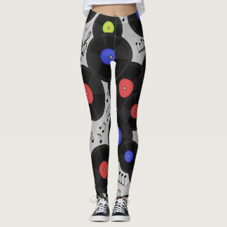 Legging Registros de Vinil: Padrão de Nota de Música