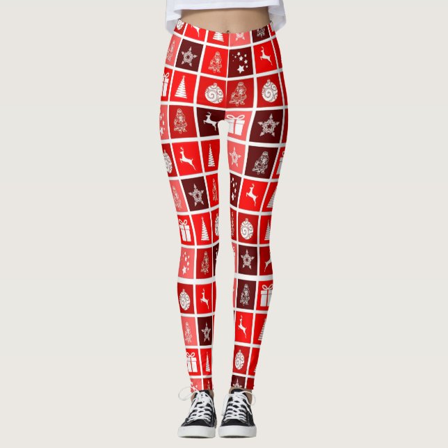 Legging Reindeer de Árvore Fresca de Natal Vermelho (Frente)