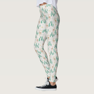 Legging Reindeer de Natal na Floresta de Inverno Evergreen