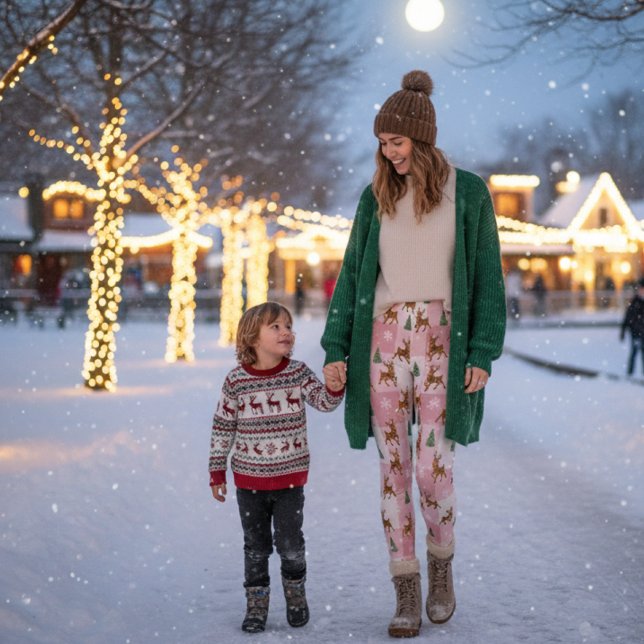Legging Reindeer rosa e Feriado em Árvore (Criador carregado)