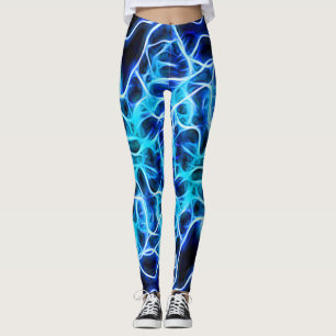 Legging Relâmpago azul de néon elétrico da bobina de Te