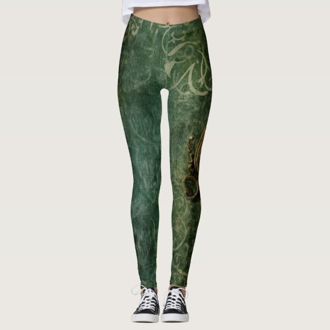 Legging Relógio Russo Emerald Green Steampunk (3) (Frente)