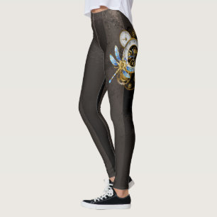 Legging Relógio Steampunk com Dragonfly Mecânica