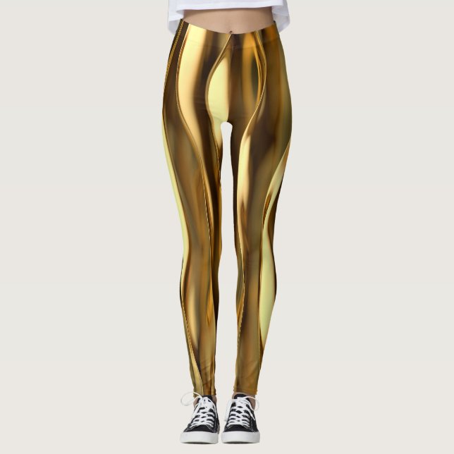 Legging Remetente 3D da Onda do ouro. (Frente)