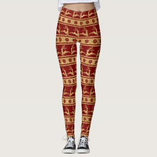 Legging Rena Dourada e Flocos de Neve em Vermelho - Natal