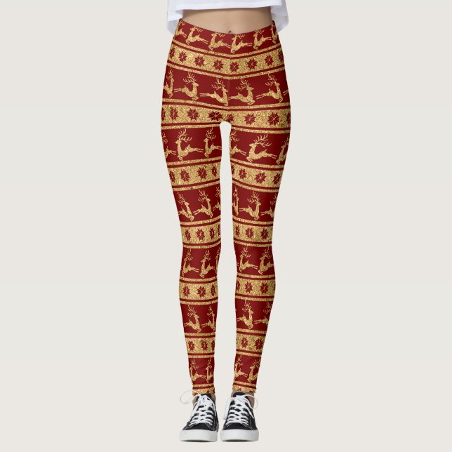 Legging Rena Dourada e Flocos de Neve em Vermelho - Natal (Frente)
