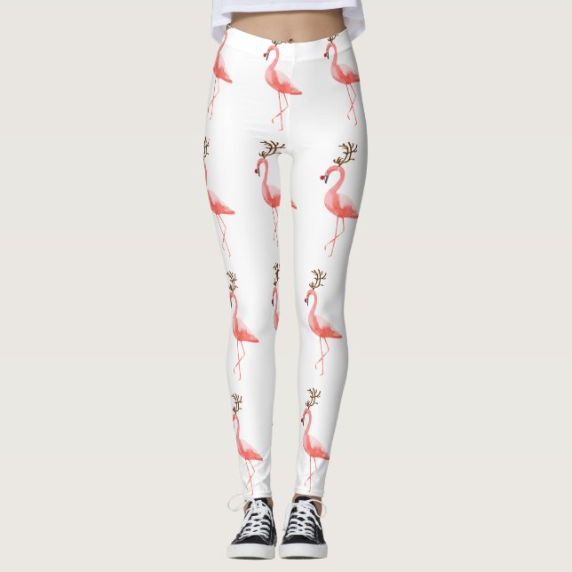 Legging Rena na moda do Natal do flamingo (Frente)