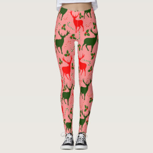 Legging renas de natal cor-de-rosa