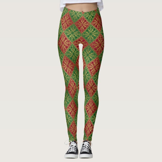 Legging Renascença Medieval Arauto Leão Leopardo Metálico  (Frente)