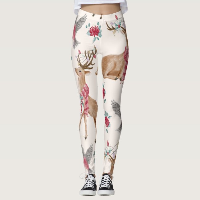 Legging Reninhas Adoráveis, Pássaros, Flores (Frente)