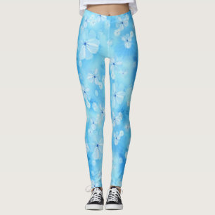Legging Repetir flores azul céu pálido - água branca