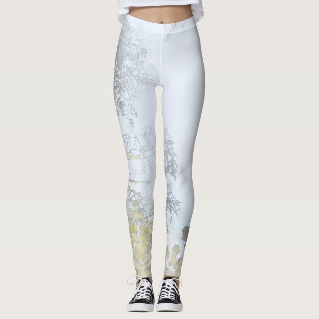 Legging Resplendor Dourado de Folhas Largas (Frente)