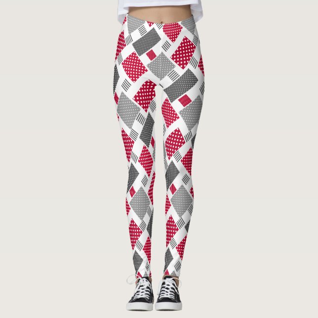 Legging retalhamento de bolinhas vermelha de cinza sobre f (Frente)