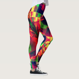 Legging Retângulos inclinados, esticados, verdes, vermelho