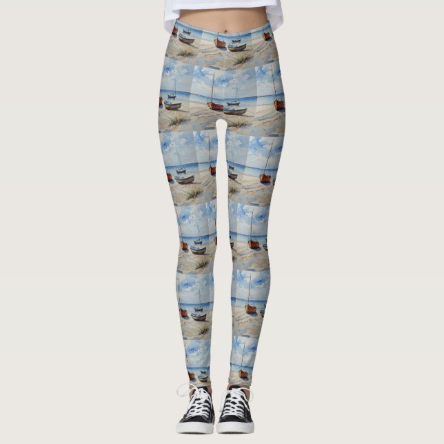 Legging "Retirada do Oceano". Uma paisagem Colorida De Bar (Frente)