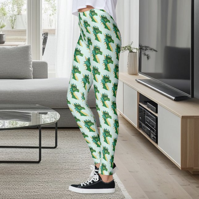 Legging Retrato de Cabeça de Dragão Verde Esmeralda Fantas (Criador carregado)