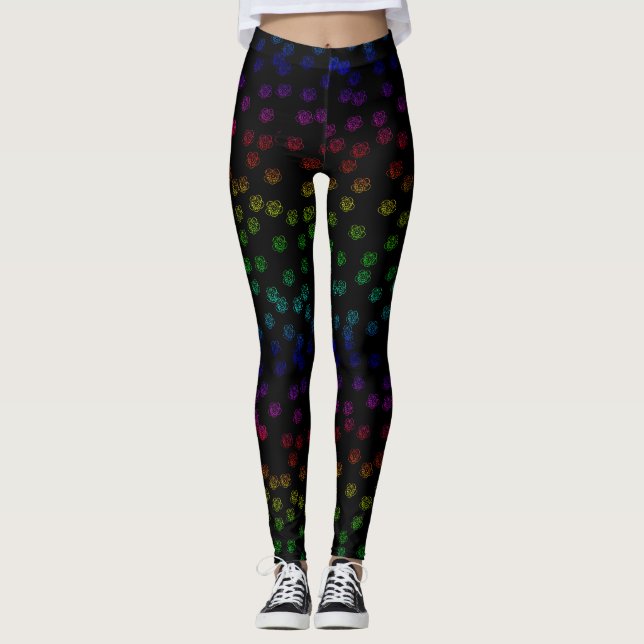 Legging Retro 70s impressão Floral do Arco-Íris Pastel a p (Frente)