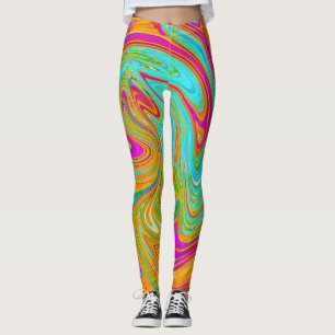 Legging Retro Abstrato de Grãos Azuis, Laranja e Rosa Que