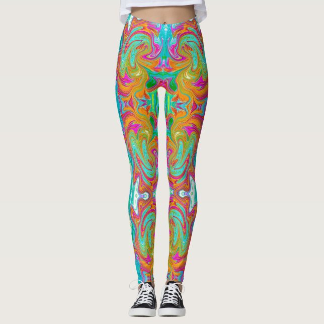 Legging Retro Abstrato de Grãos Azuis, Laranja e Rosa Quen (Frente)