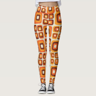 Legging Retrô Anos 70 Laranja e Marrom Geométrico Meados d