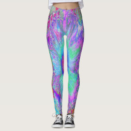 Legging Retro Arco-íris Psicodélico Flor-de-Hibisco Azul