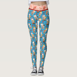 Legging Retro Blue Pink Maneki Neko Cat e Koi
