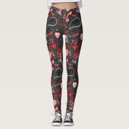 Legging Retro Doodles de Amor no Dia dos Namorados