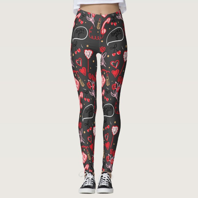 Legging Retro Doodles de Amor no Dia dos Namorados (Frente)
