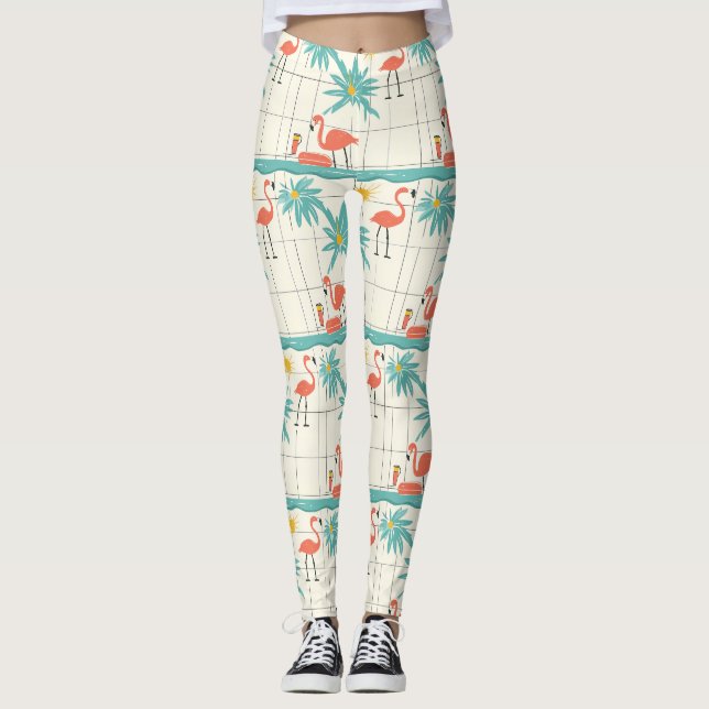 Legging Retro Flamingo Poolside Summer Pattern (2) (Frente)