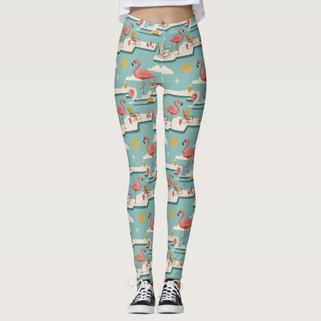 Legging Retro Flamingo Poolside Summer Pattern (7) (Frente)