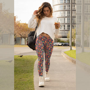 Legging Retro floral colorido das pernas do 70