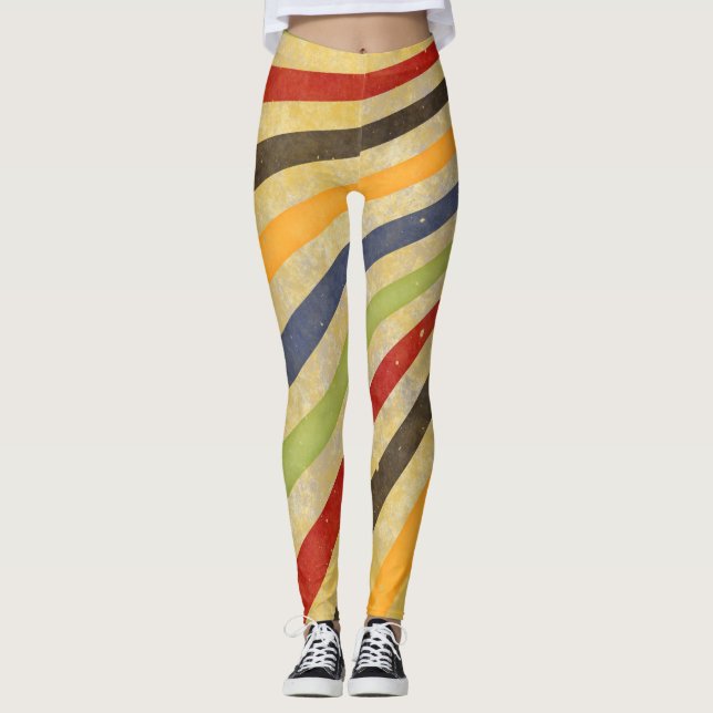 Legging Retro Grunge Stripes + suas ideias (Frente)