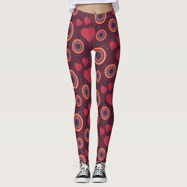 Legging Retro Hearts and Circles Pattern (Frente)