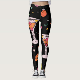 Legging Retro Holiday Martinis com Holly Berries