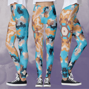 Legging Retro Mandala Azul e Laranja
