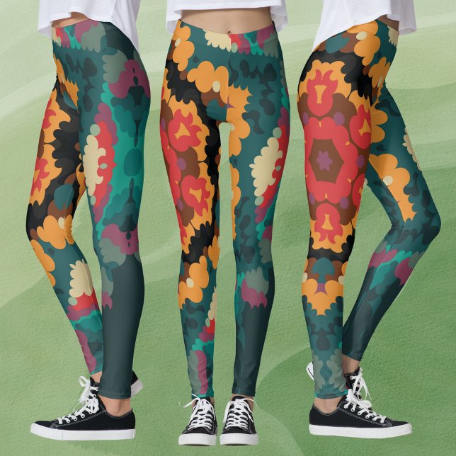 Legging Retro Mandala Blue Orange e Red (Criador carregado)