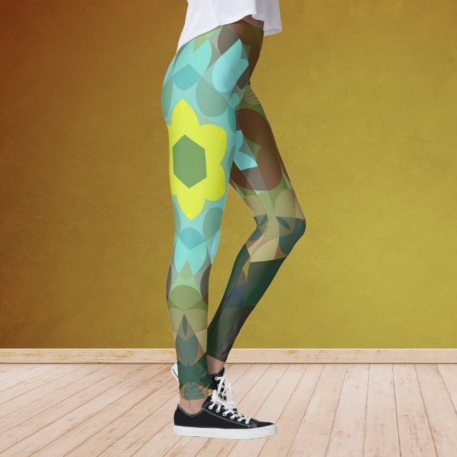 Legging Retro Mandala Flor Amarelo Azul e Marrom (Criador carregado)