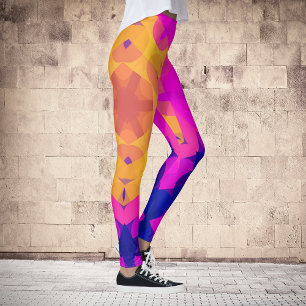 Legging Retro Mandala Flor Amarelo Cor-de-rosa e Azul