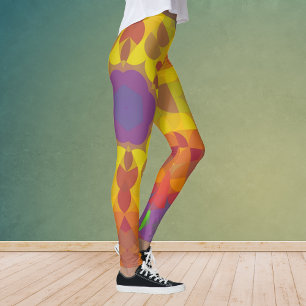 Legging Retro Mandala Flor Amarelo Laranja e Púrpura