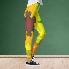 Legging Retro Mandala Flor Amarelo Laranja e Verde