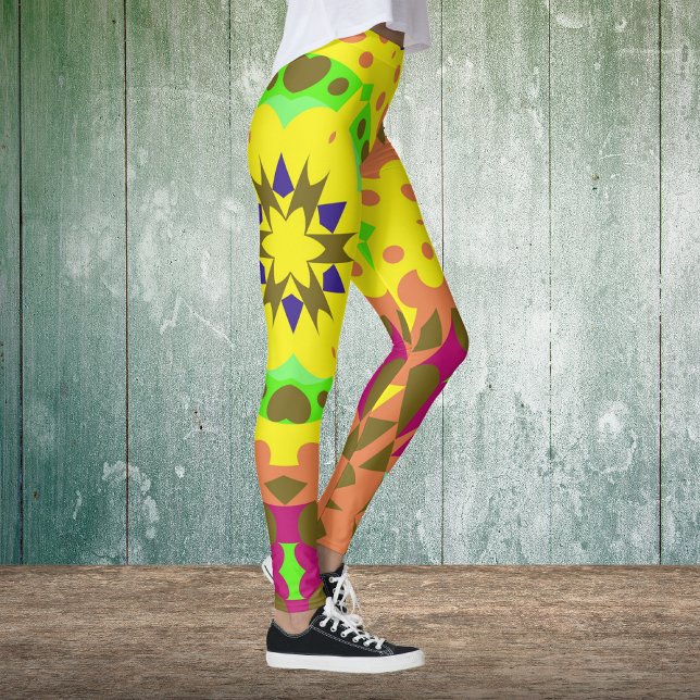 Legging Retro Mandala Flor Amarelo Laranja Verde e Rosa (Criador carregado)