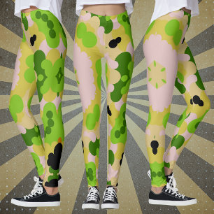Legging Retro Mandala Flor Amarelo Verde e Branco