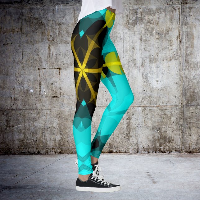 Legging Retro Mandala Flor Azul Amarelo e Preto (Criador carregado)