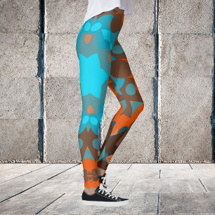 Legging Retro Mandala Flor Azul e Laranja