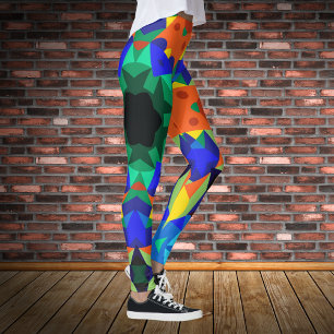 Legging Retro Mandala Flor Azul Laranja e Verde