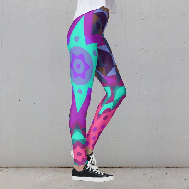 Legging Retro Mandala Flor Azul Púrpura e Rosa (Criador carregado)