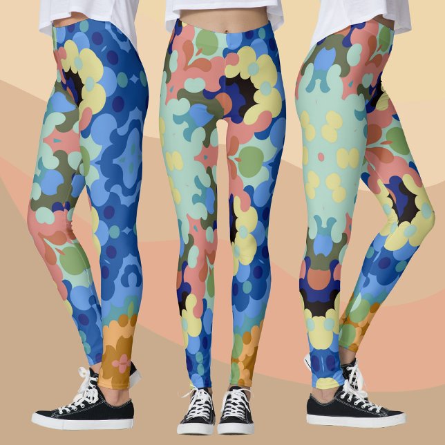 Legging Retro Mandala Flor Azul, Rosa e Amarelo (Criador carregado)