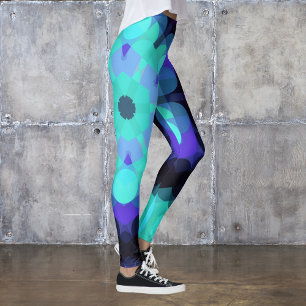 Legging Retro Mandala Flor Azul Roxo e Verde