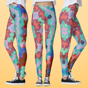 Legging Retro Mandala Flor Azul Vermelho e Teto