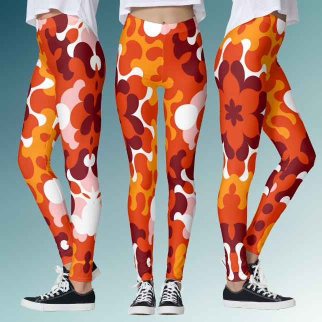 Legging Retro Mandala Flor Laranja Branco e Amarelo (Criador carregado)